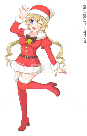 萌えアニメ風キャラクター立ち絵 サンタコスプレの女の子 萌えアニメ風キャラクター立ち絵 サンタコスプレの女の子 117689462