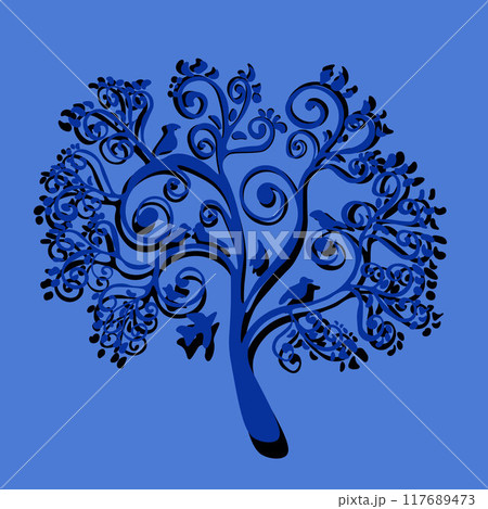 Vector illustration of a stylized tree with birds. Vector illustration of a stylized tree with birds. 117689473