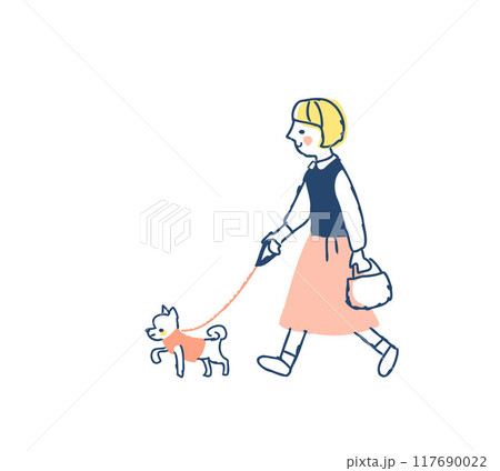犬の散歩をしている女性 犬の散歩をしている女性 117690022
