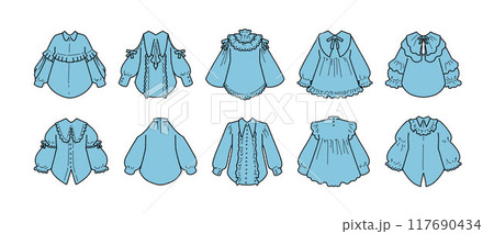 水色のフリルブラウスのイラストセット 水色のフリルブラウスのイラストセット 117690434