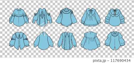 水色のフリルブラウスのイラストセット 水色のフリルブラウスのイラストセット 117690434
