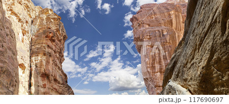 Mountains of Petra, Jordan, Middle East. Petra has been a UNESCO World Heritage Site since 1985 Mountains of Petra, Jordan, Middle East. Petra has been a UNESCO World Heritage Site since 1985 117690697