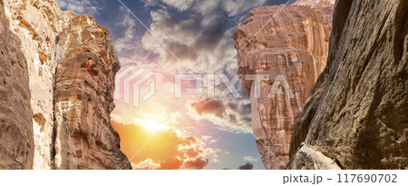 Mountains of Petra, Jordan, Middle East. Petra has been a UNESCO World Heritage Site since 1985 Mountains of Petra, Jordan, Middle East. Petra has been a UNESCO World Heritage Site since 1985 117690702