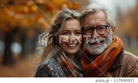 a couple in love on an autumn walk 117690931