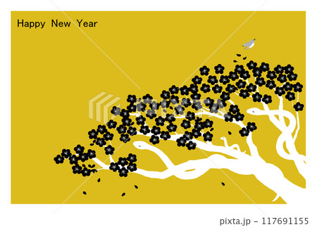 梅とへびの親子の年賀状_背景黄色 117691155