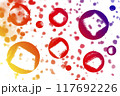 Red spots on an abstract drawing of red and purple bubbles with a square white stroke inside. With space to copy. High quality illustration 117692226