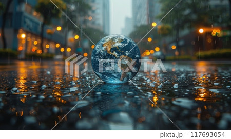 A small blue marble representing Earth reflected a 117693054