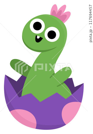 Vector baby brachiosaurus icon hatching from egg. Cute little newborn dinosaur illustration for kids. Funny dino kid clipart for children isolated on white. Cartoon prehistoric animal picture Vector baby brachiosaurus icon hatching from egg. Cute little newborn dinosaur illustration for kids. Funny dino kid clipart for children isolated on white. Cartoon prehistoric animal picture 117694457