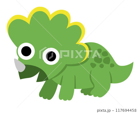 Vector baby triceratops icon. Cute little dinosaur illustration for kids. Funny dino kid clipart for children isolated on white background. Cartoon prehistoric animal picture Vector baby triceratops icon. Cute little dinosaur illustration for kids. Funny dino kid clipart for children isolated on white background. Cartoon prehistoric animal picture 117694458