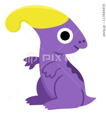 Vector baby parasaurolophus icon. Cute little dinosaur illustration for kids. Funny dino kid clipart for children isolated on white background. Cartoon prehistoric animal picture 117694459