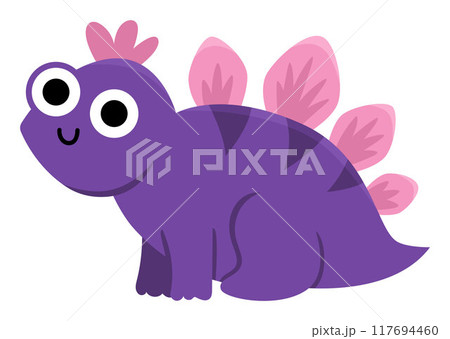 Vector baby stegosaurus icon. Cute little dinosaur illustration for kids. Funny dino kid clipart for children isolated on white background. Cartoon prehistoric animal 117694460