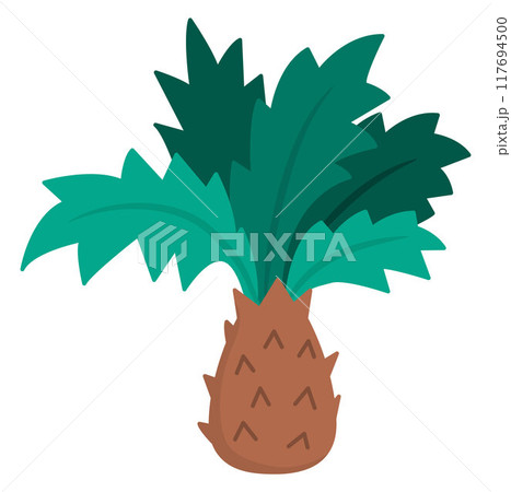 Cute palm tree illustration. Vector tropical plant icon. Treasure island or prehistoric land picture. Funny pirate or dinosaur party element for kids isolated on white background 117694500