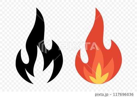 Vector Fire Flame Isolated Icon Set. Campfire, Bonfire, Flame Sign, Front View. Vector Illustration 117696836