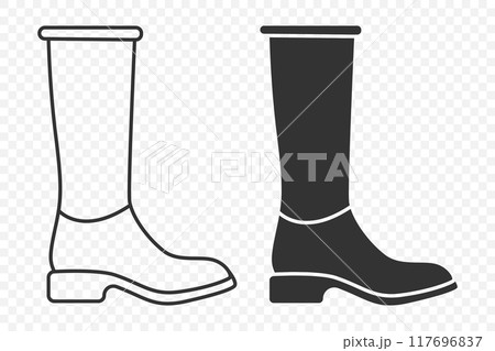 Flat Vector Linear and Silhouette Male and Female High Boots Icon Set Isolated. Footwear Symbol Set, Design Template, Clipart. Vector Illustration 117696837