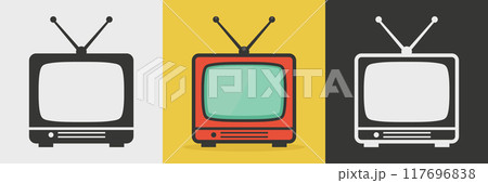Vector Vintage TV Icon Set. Vintage TV Design Template. Retro TV Symbol for Web, Logo, App, UI etc. Vector Illustration 117696838