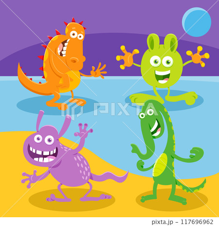 cartoon monster or alien comic fantasy characters group 117696962