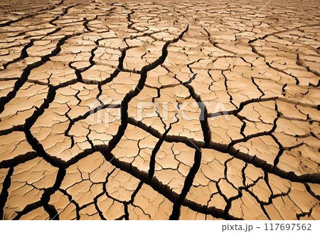 Dry cracked land scorched by sunlight.AI Generated Dry cracked land scorched by sunlight.AI Generated 117697562
