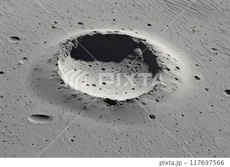 Gray cratered rugged surface of planet.AI Generated 117697566