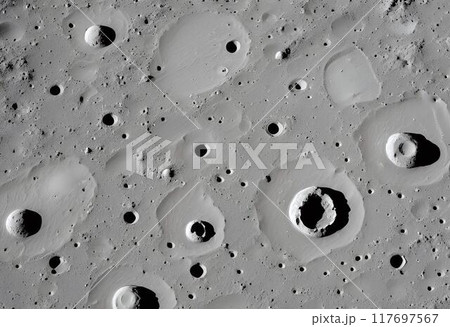 Gray cratered rugged surface of planet.AI Generated 117697567