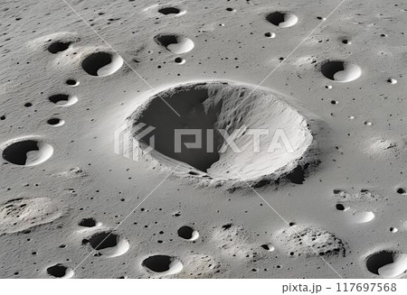 Gray cratered rugged surface of planet.AI Generated 117697568