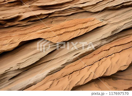Layered rock surface with unique features.AI Generated 117697570