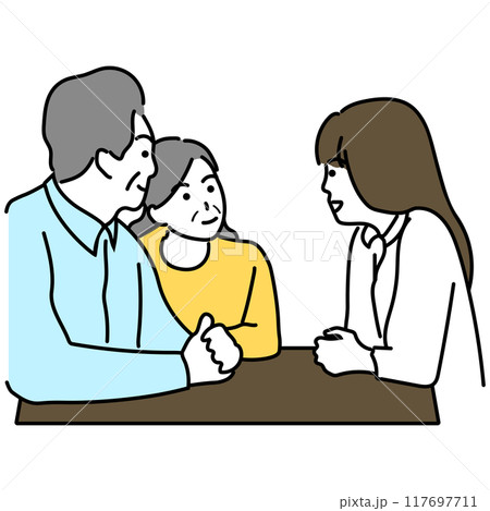 若い女性と話す老夫婦のイラスト 若い女性と話す老夫婦のイラスト 117697711
