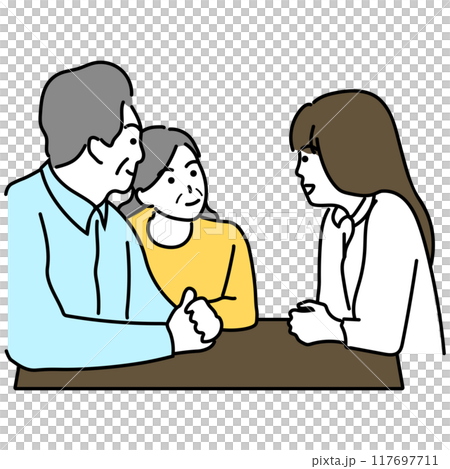 若い女性と話す老夫婦のイラスト 若い女性と話す老夫婦のイラスト 117697711