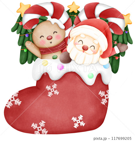 Santa with gingerbread and Christmas presents Santa with gingerbread and Christmas presents 117699205