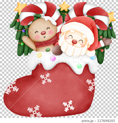 Santa with gingerbread and Christmas presents Santa with gingerbread and Christmas presents 117699205