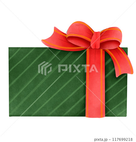 green gift box with ribbon and bow 117699218