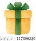 Yellow gift box with green ribbon 117699220