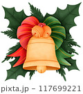 christmas bells with holly and ribbon 117699221