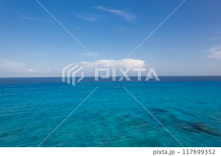 Sunset Horizon Over the Mexican Caribbean Sea Captured by Drone Sunset Horizon Over the Mexican Caribbean Sea Captured by Drone 117699352
