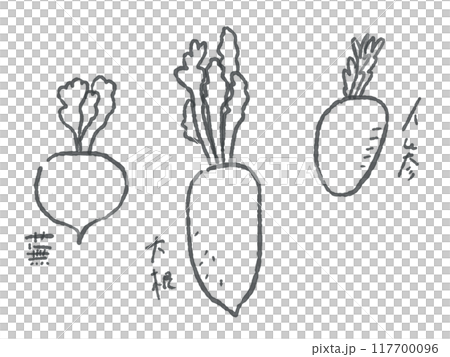簡單的根莖類蔬菜線描插圖集（單色） 117700096