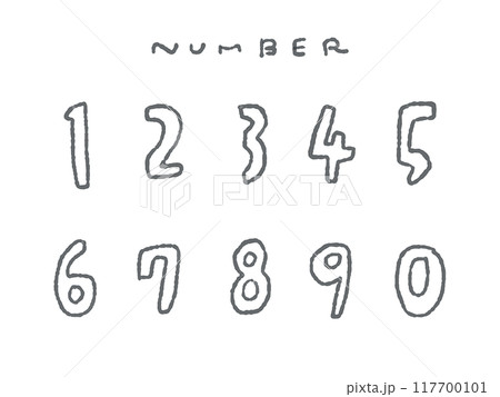 手描きのシンプルな数字線画イラストセット(モノクロ) 117700101