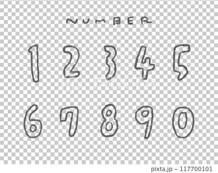 手描きのシンプルな数字線画イラストセット(モノクロ) 117700101