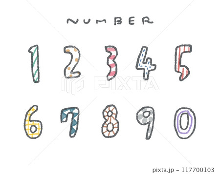 手描きのシンプルな数字線画イラストセット(柄) 手描きのシンプルな数字線画イラストセット(柄) 117700103
