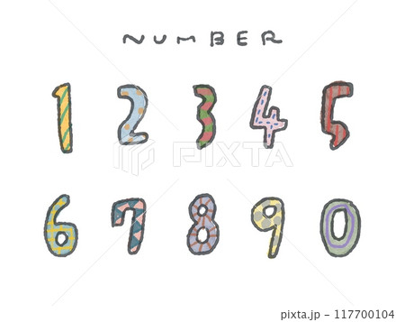 手描きのシンプルな数字線画イラストセット(カラー＋柄) 117700104