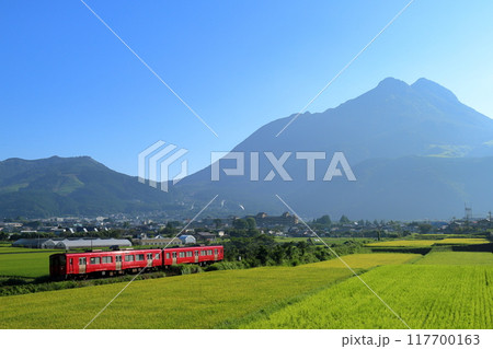 由布岳をバックに久大本線を走るキハ200普通列車 117700163