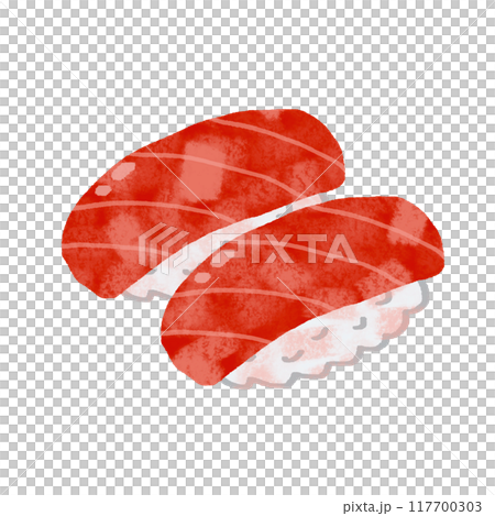 Hand-drawn tuna sushi, two pieces, illustration, textured 117700303