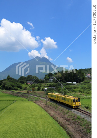 由布岳をバックに久大本線を走るキハ125普通列車 由布岳をバックに久大本線を走るキハ125普通列車 117700310