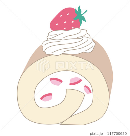 苺のロールケーキのベクターイラスト。お菓子、アイコン、ホイップ、いちご、スイーツ 苺のロールケーキのベクターイラスト。お菓子、アイコン、ホイップ、いちご、スイーツ 117700620