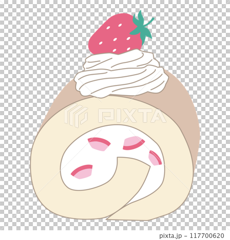 苺のロールケーキのベクターイラスト。お菓子、アイコン、ホイップ、いちご、スイーツ 苺のロールケーキのベクターイラスト。お菓子、アイコン、ホイップ、いちご、スイーツ 117700620