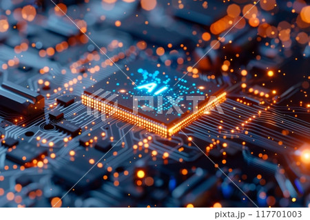 Circuit Board CPU or GPU Processor Microchip Starting Artificial Intelligence of Neural Networking and Cloud Computing 117701003