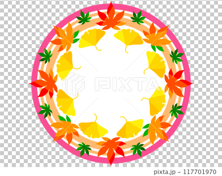 トリコロールの紅葉とイチョウの丸いフレーム 117701970