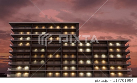 夕焼けに染まるマンション 夕焼けに染まるマンション 117701994