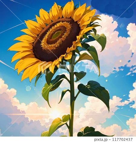 夏の空とひまわりのある風景 117702437