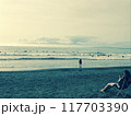 海岸で富士山を望む人々 117703390