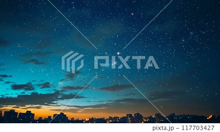 朝焼けの都会の空、満天の星空 117703427