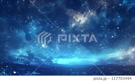 幻想的で綺麗な星空背景 117703494